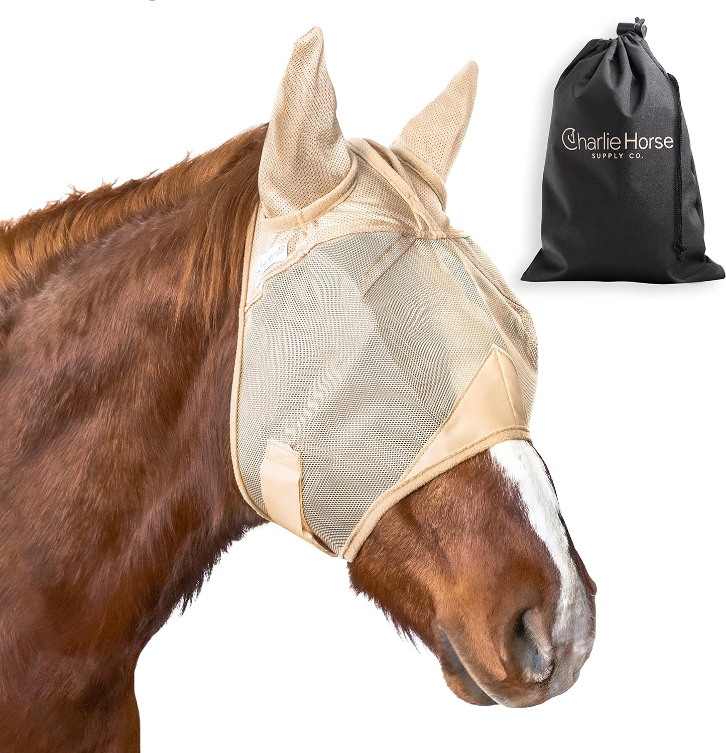 馬用　耳付きフライマスク　Durable Stretch Horse Fly Mask with Ears