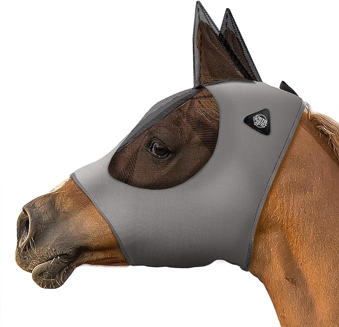 馬用　フライマスク (グレー) Mesh Eyes and Ears Breathable Fabric, UV Protection